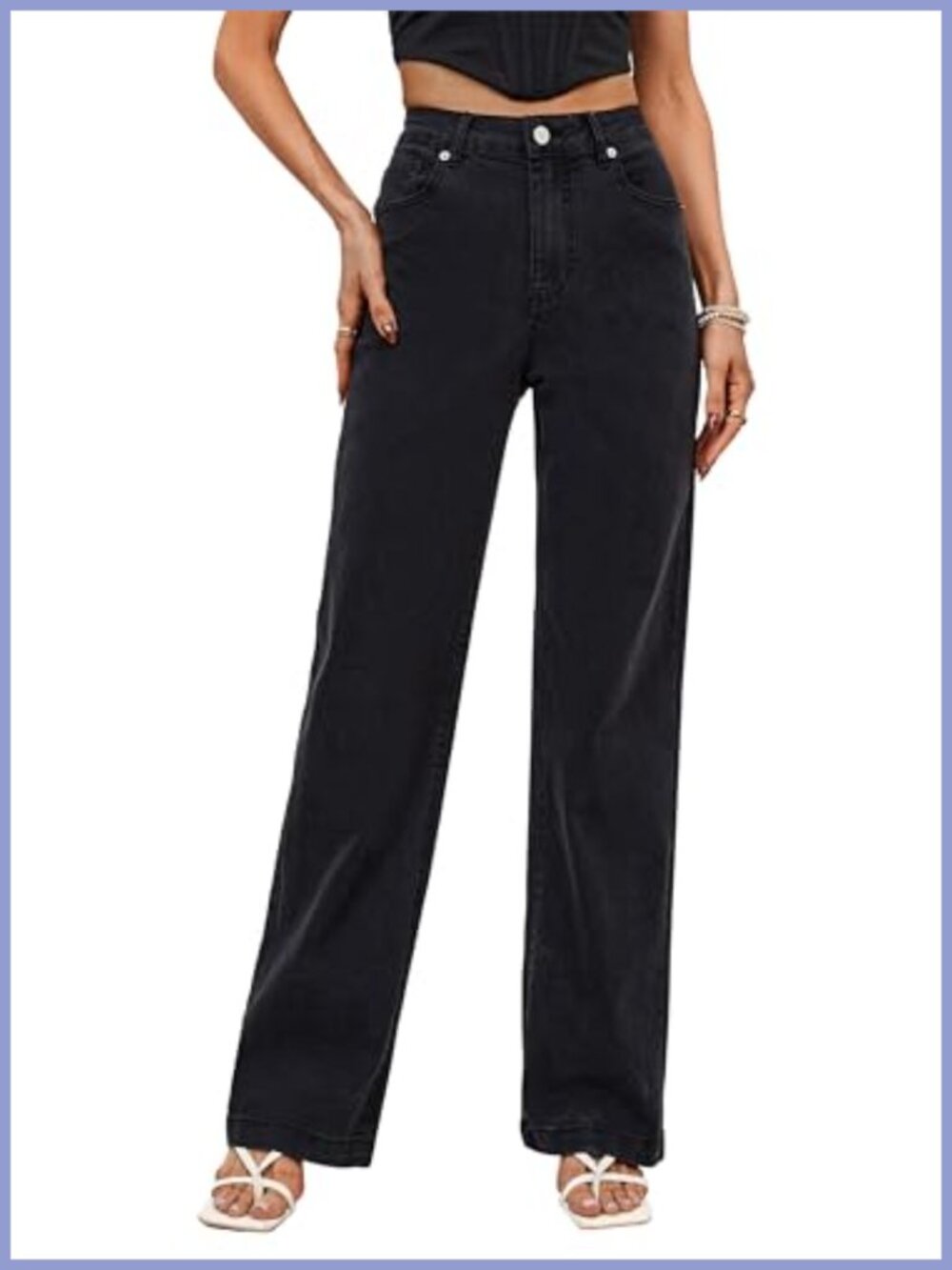 Women's High Waisted Stretchy Straight Leg Jeans Loose Fit Tummy Control